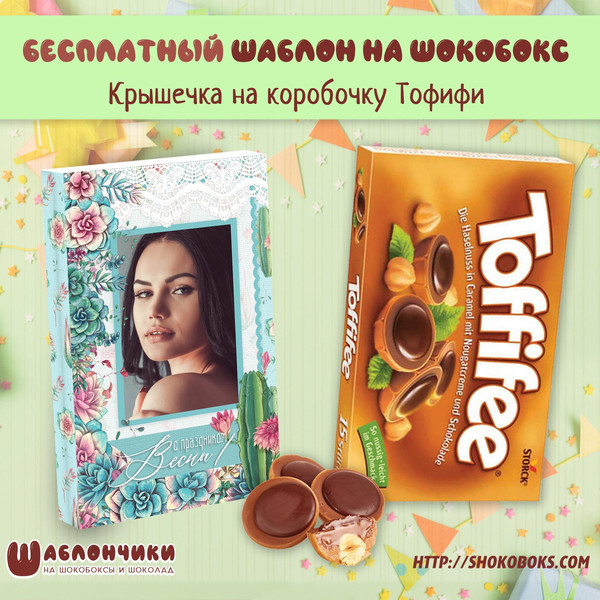 фото шаблон шокобокса на Тофифи на 8 марта c суккулентами